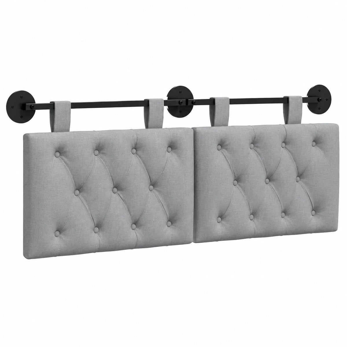 Testiera imbottita moderna grigio chiaro con supporto a parete, 130 x 55 x 7 cm