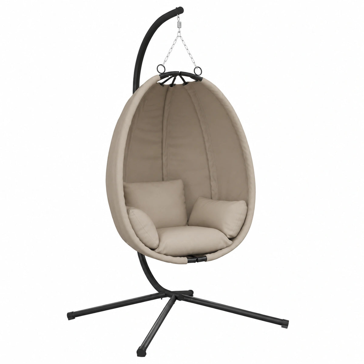 Poltrona a Sospensione in Tessuto Beige con Struttura in Acciaio per Giardino