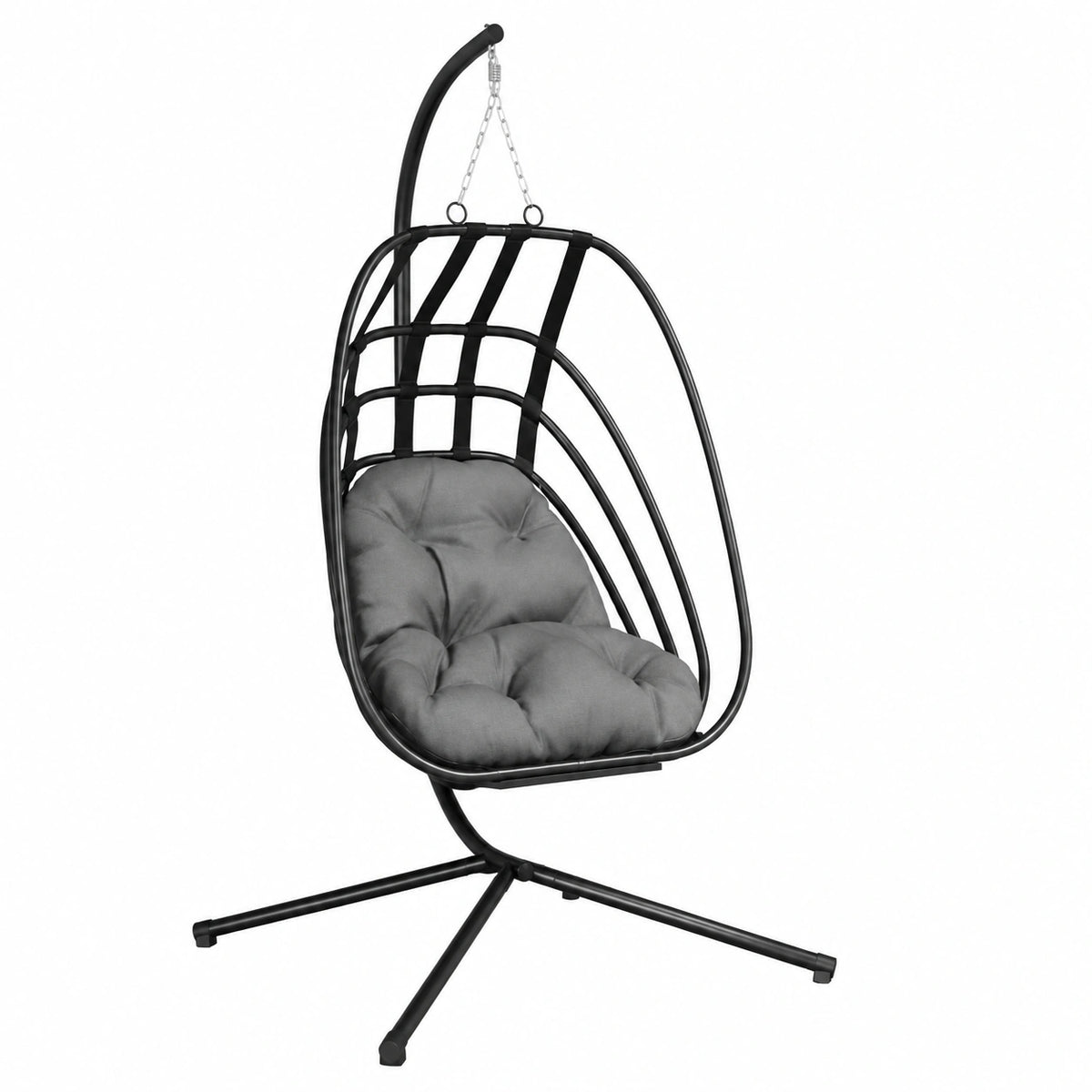 Sedia a Dondolo a Uovo con Supporto, Antracite, in Acciaio, per Giardino ed Esterni, 104x100x197 cm