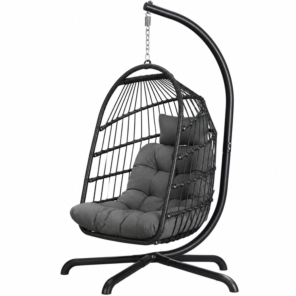 Poltrona a uovo sospesa in rattan con cuscino, capacità 150 kg, per interni ed esterni