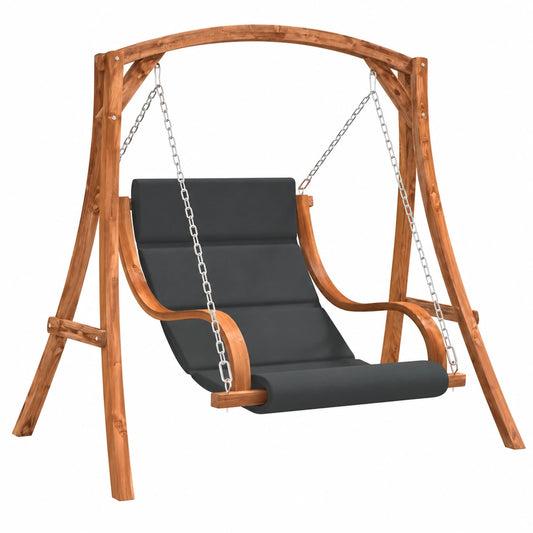 Sedia a Dondolo con Cuscino in Legno di Abete e Finitura Teak, Amaca Sospesa con Supporto