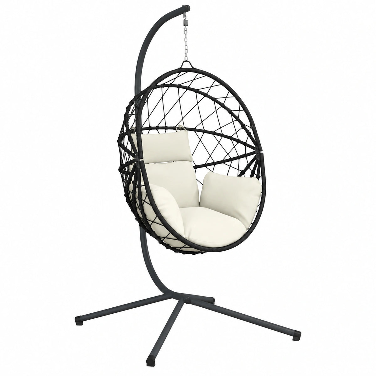 Poltrona a Uovo Sospesa con Supporto in Polyrattan Beige