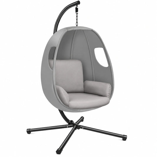 Sedia Pensile con Cuscino Imbottito per Giardino e Terrazza, Resistente alle Intemperie - Grigio Chiaro