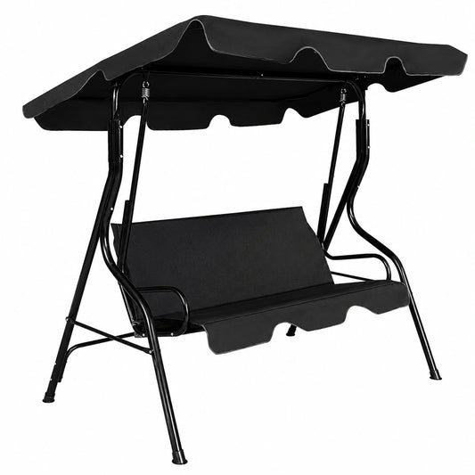 Altalena da Giardino 3 Posti con Tettuccio Regolabile e Cuscino Rimovibile, Struttura in Metallo, Capacità 225 kg, 172 x 110 x 154 cm, Nero
