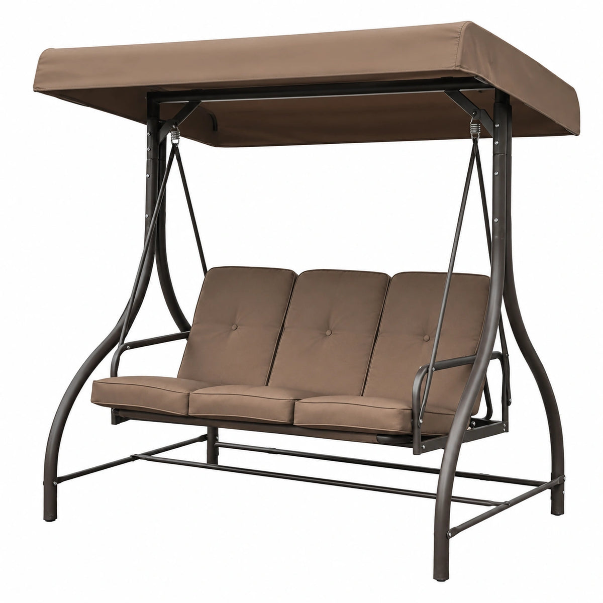 Dondolo da Giardino a 3 Posti in Ferro con Tettuccio e Cuscini, 194x125x174 cm, Perfetto per Terrazzo e Piscina