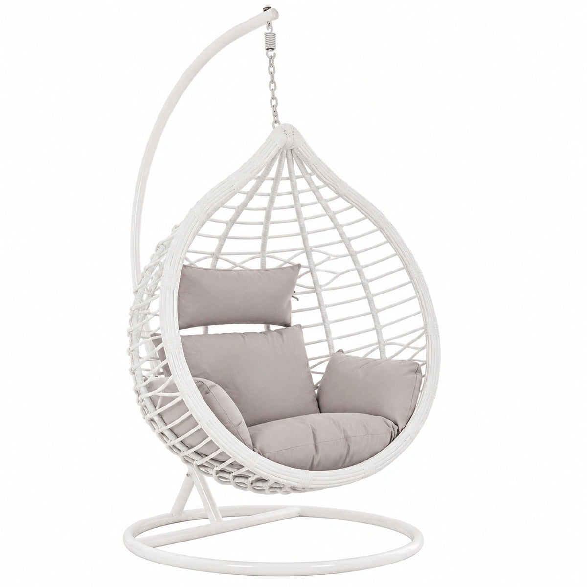Sedia Sospesa in Rattan con Cuscino per Giardino e Veranda - Modello Torres Bianco