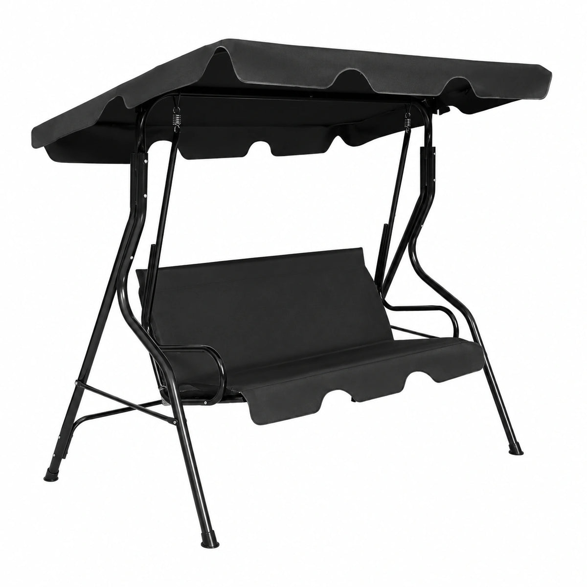 Altalena da Giardino a 3 Posti con Tetto Regolabile, Struttura in Metallo, Perfetta per Patio e Balcone, 172x110x154 cm, Colore Nero