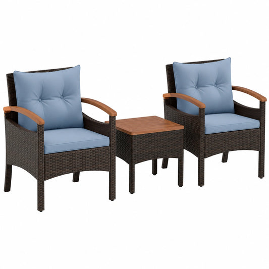 Set Arredamento da Esterno in Rattan: 2 Poltrone e Tavolino in Legno