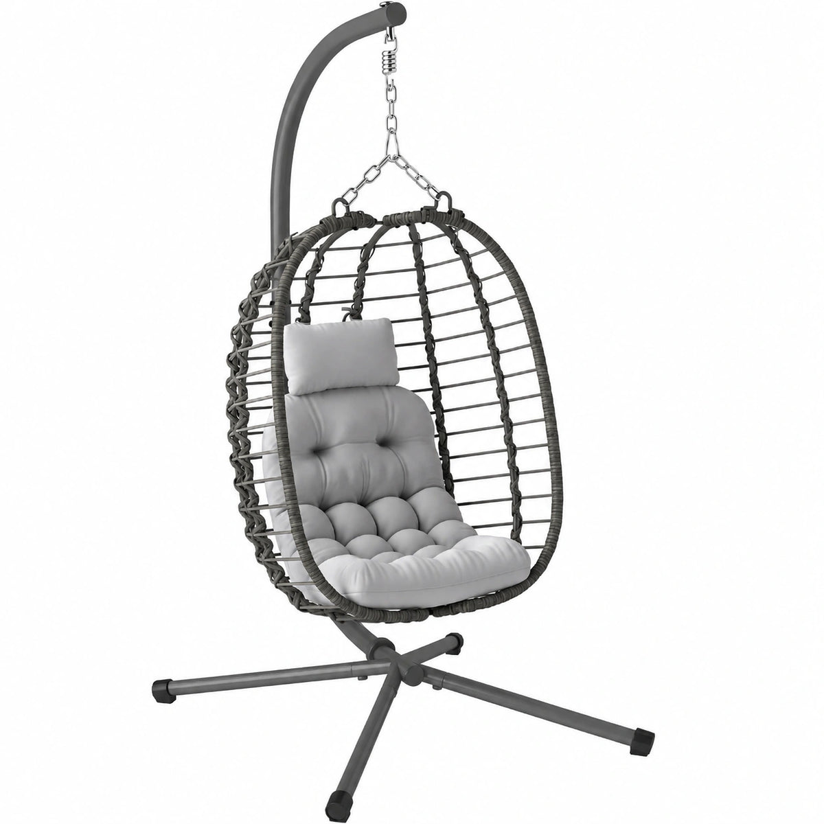 Sedia a Dondolo da Giardino in Rattan Grigio con Struttura in Acciaio