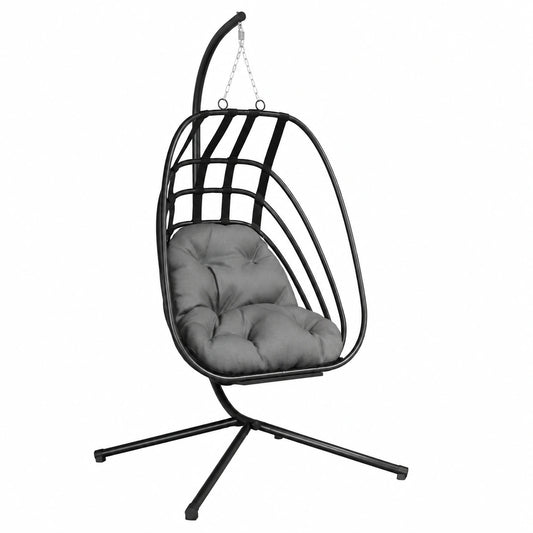 Sedia a Dondolo a Uovo con Supporto, Antracite, in Acciaio, per Giardino ed Esterni, 104x100x197 cm