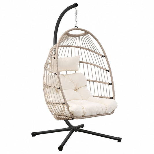 Goutime Poltrona Sospesa Pieghevole con Supporto e Cuscino, Rivestimento Resistente alle Intemperie - Portata fino a 204 kg per Esterni e Interni (Grigio Albicocca)