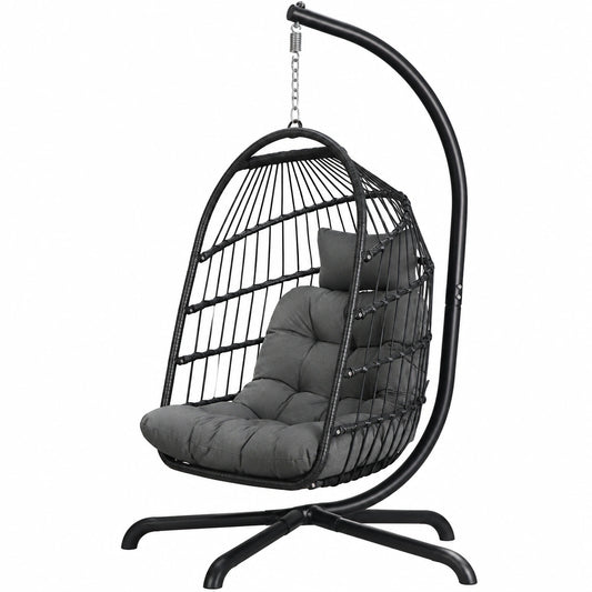 Poltrona a uovo sospesa in rattan con cuscino, capacità 150 kg, per interni ed esterni