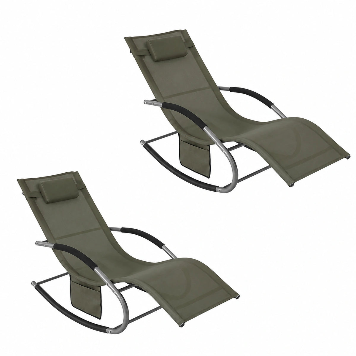 SoBuy Coppia di Sedie a Dondolo da Giardino con Cuscino, Capacità 150 kg, Marrone 150x63x87 cm