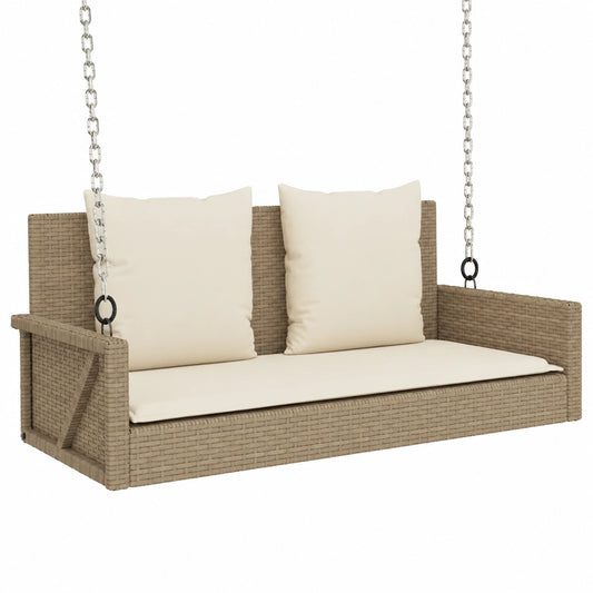 Panca a Sospensione in Polyrattan con Cuscino Beige, Resistente alle Intemperie, 119x56x48 cm