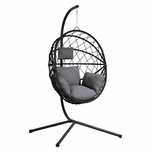 Poltrona Sospesa a Uovo con Supporto in Polyrattan Antracite