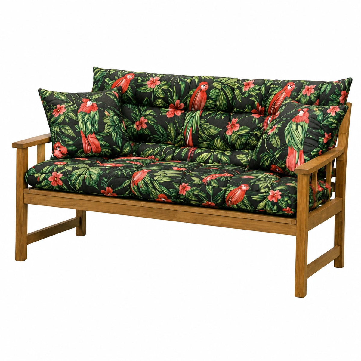 Cuscino a Dondolo 4 Posti per Esterno 180x50x60 cm con Cuscini 45x45 cm Impermeabili e Antimuffa - Motivo Pappagalli