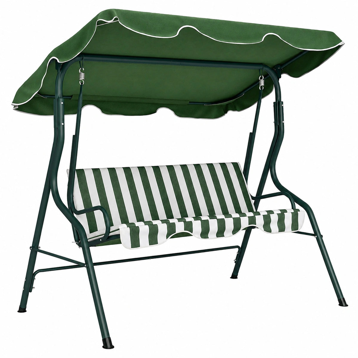 Altalena da Giardino a 3 Posti con Tettuccio Regolabile, Cuscino in Poliestere, Capacità 240 kg, 170x110x153 cm, Verde/Bianco